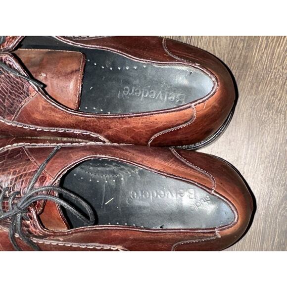 Belvedere Shoes Mens SZ 11 Burgundy Oxford Gen. Alligator Saddle Brogue Handmade main image 5